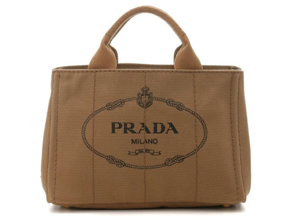 Prada Canapa 2way Shoulder Bag Canvas Camel Brown TABACCO
